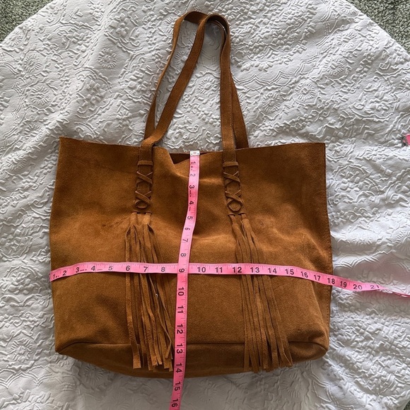 Argentine Real Suede British Tan Cognac Tote Bag with Tassels - Picture 11 of 14